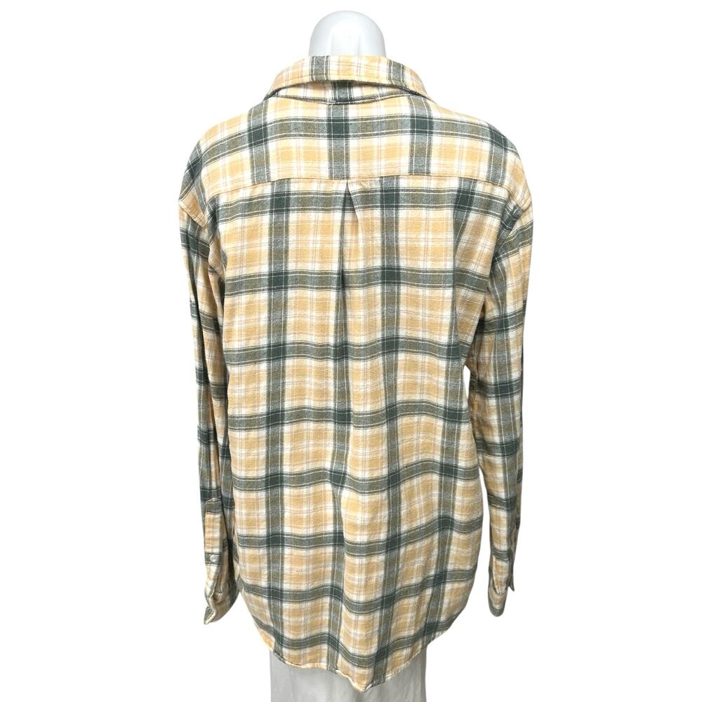 12th Tribe Green Beige Plaid Checkered Flannel Button Down Shirt Blouse Top Sz S - Picture 2 of 4